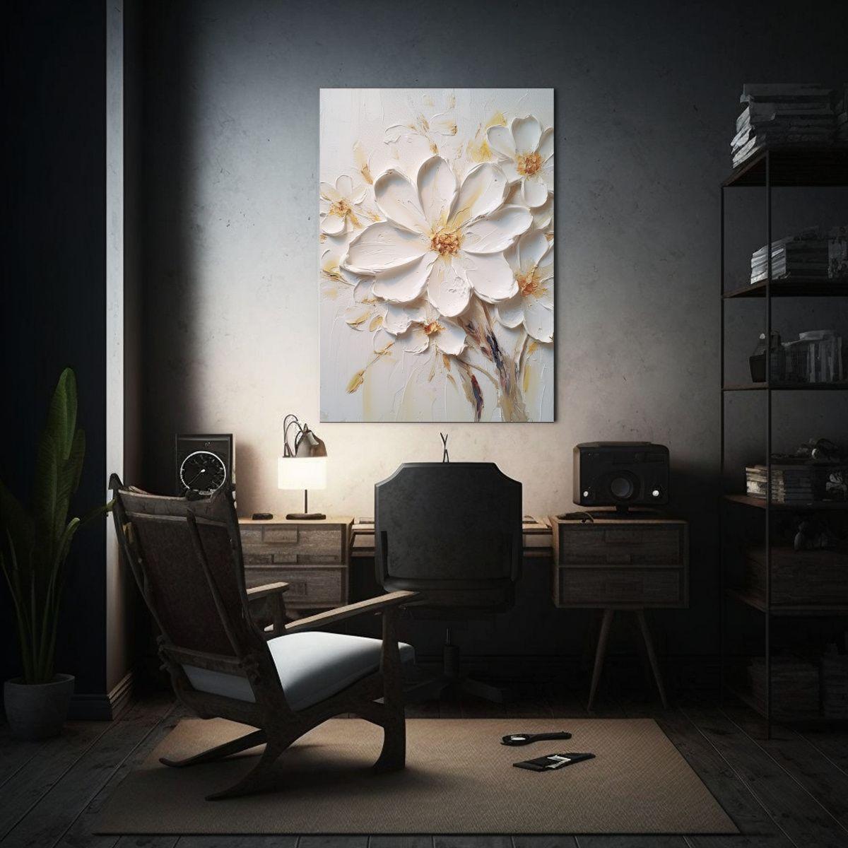 Pintura Decorativa De Flores Blancas En Contraste 50x75 Cm-2