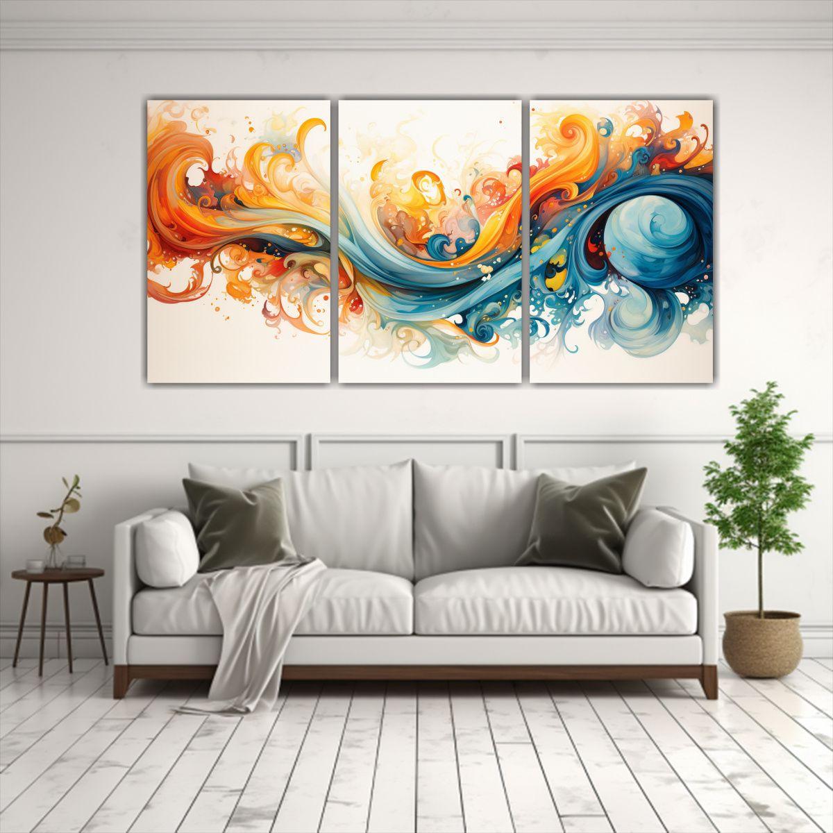 Set 3 Cuadros Decorativos De Tela Riqueza Visual 150x75 Cm-2