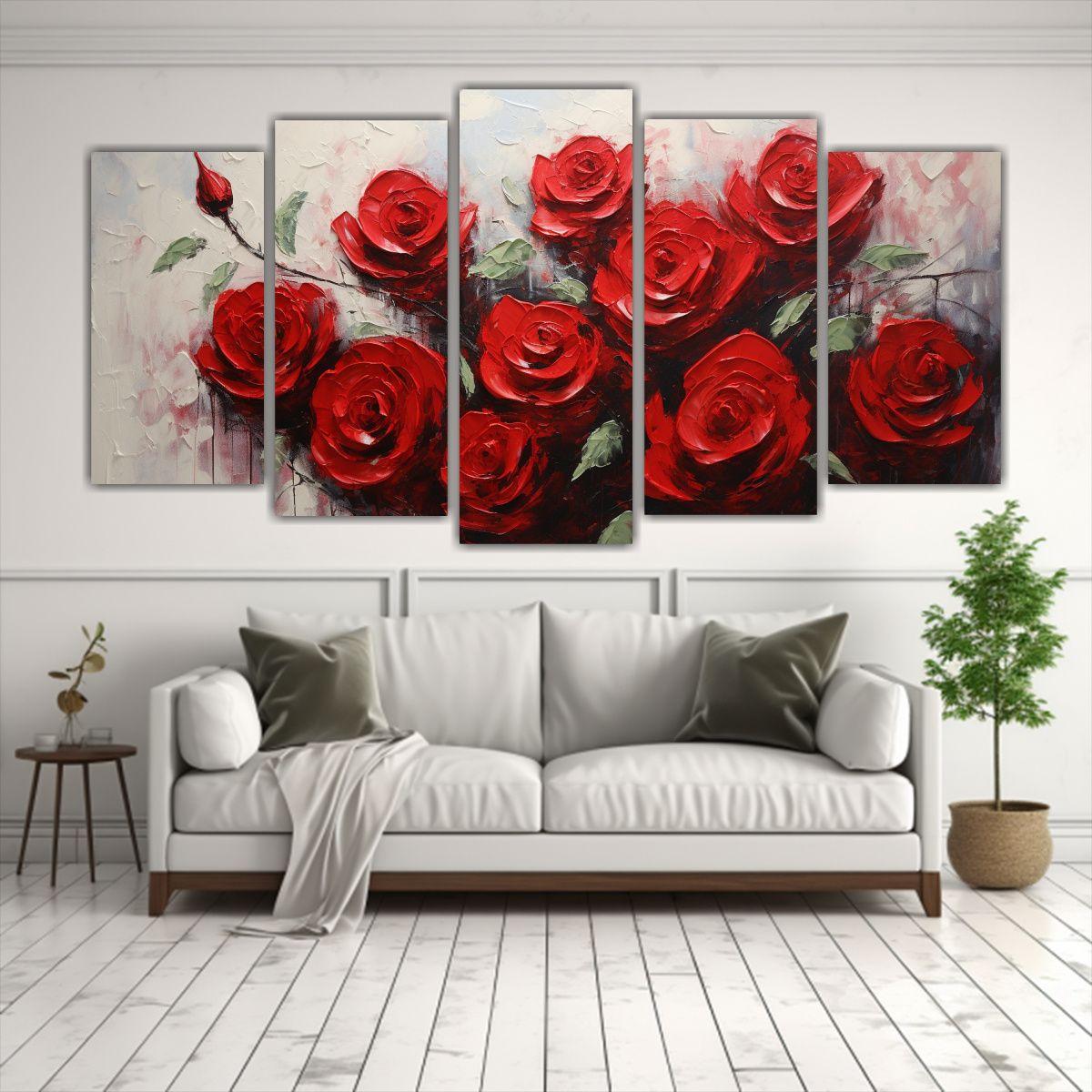 Pintura En Bastidor Estilo Red Roses De Arte 200x100 Cm-2