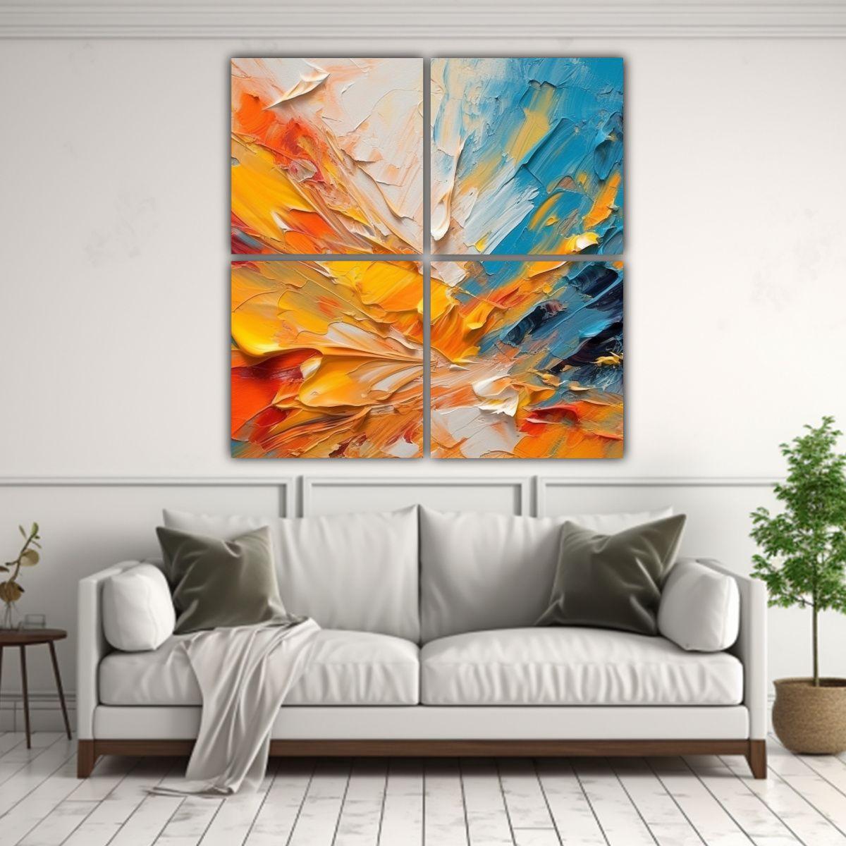 Pintura Abstracta De Líneas Finas En Lienzo: 4 120x120 Cm-2