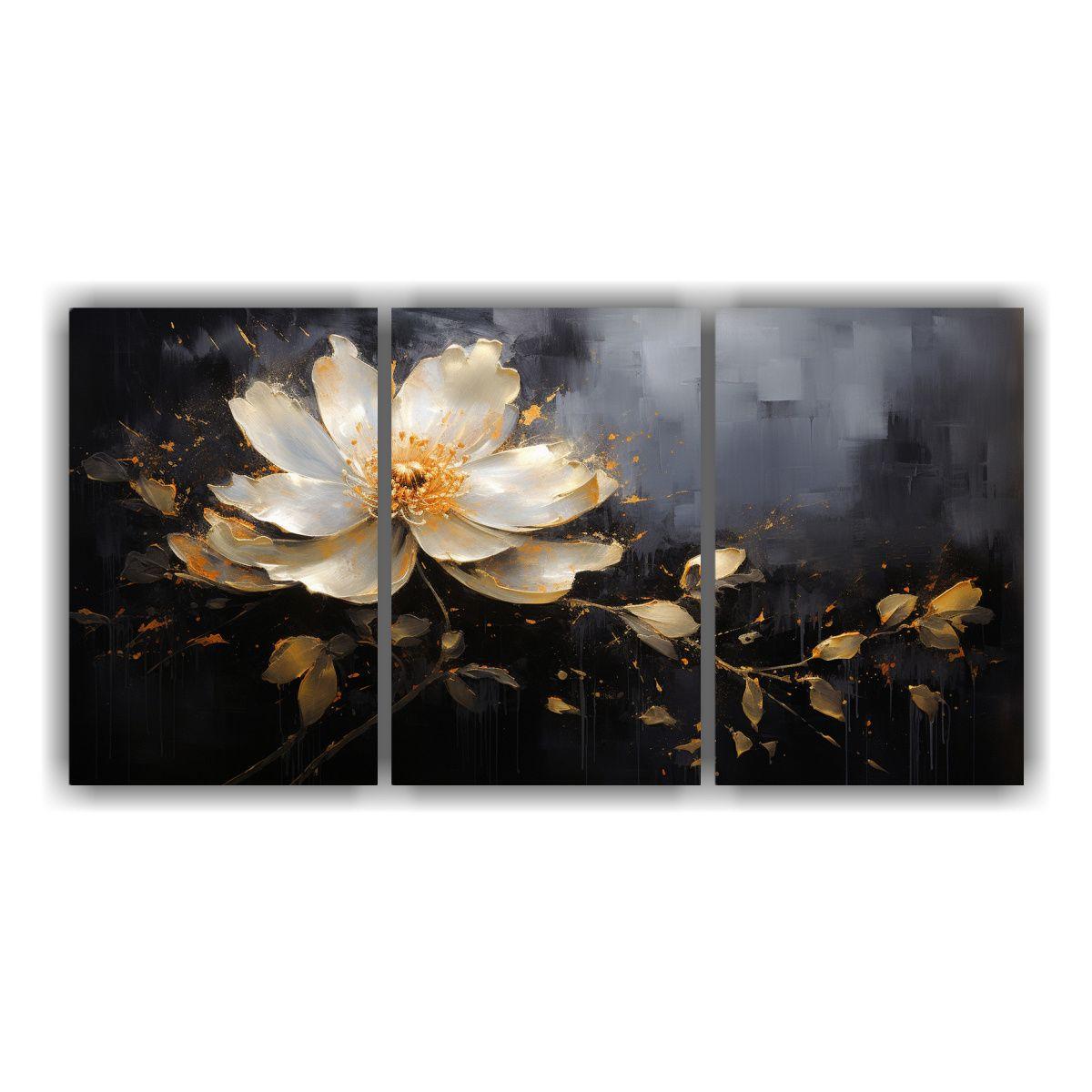 Pintura Floral Negra En Lienzo Estilo Movimiento 120x60 Cm-0