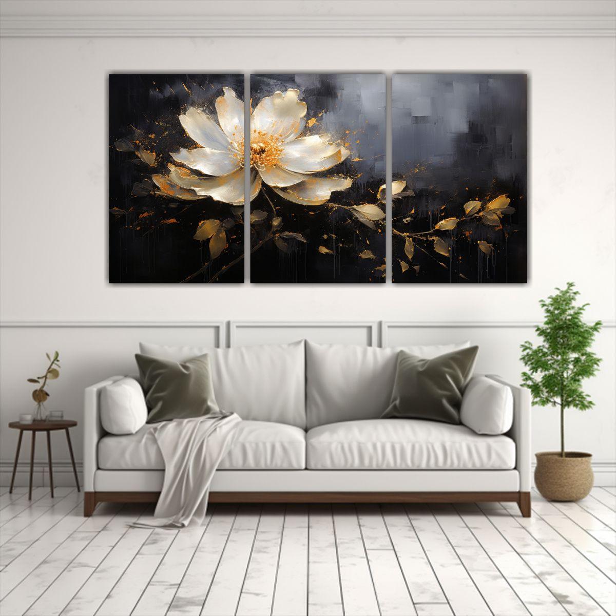 Pintura Floral Negra En Lienzo Estilo Movimiento 120x60 Cm-2