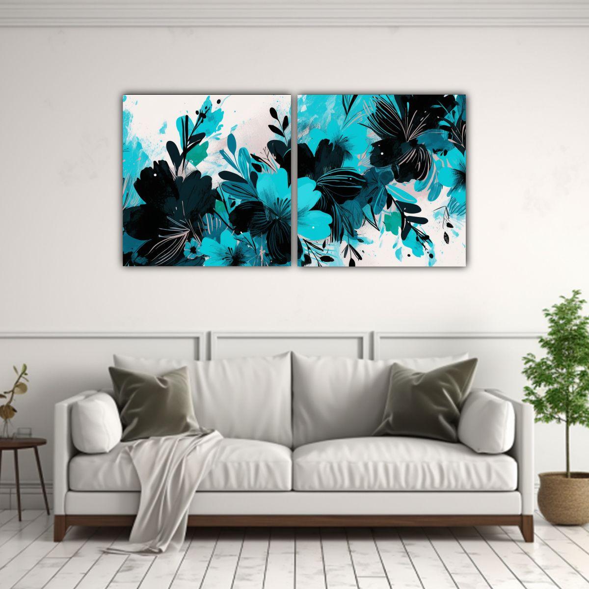 Pinturas Decorativas En Tonos Turquesa Y Negro 140x70 Cm-2