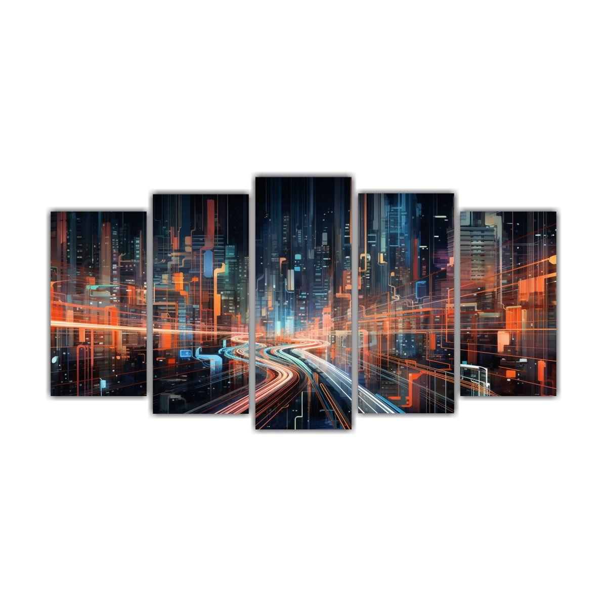 Cuadros Movimiento Abstracto Ciudad Neón 200x100 Cm-0