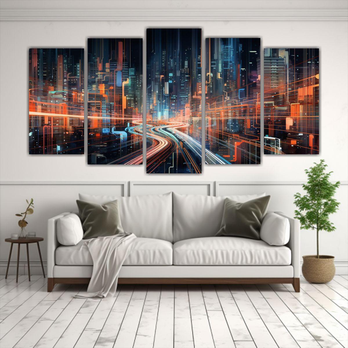 Cuadros Movimiento Abstracto Ciudad Neón 200x100 Cm-2