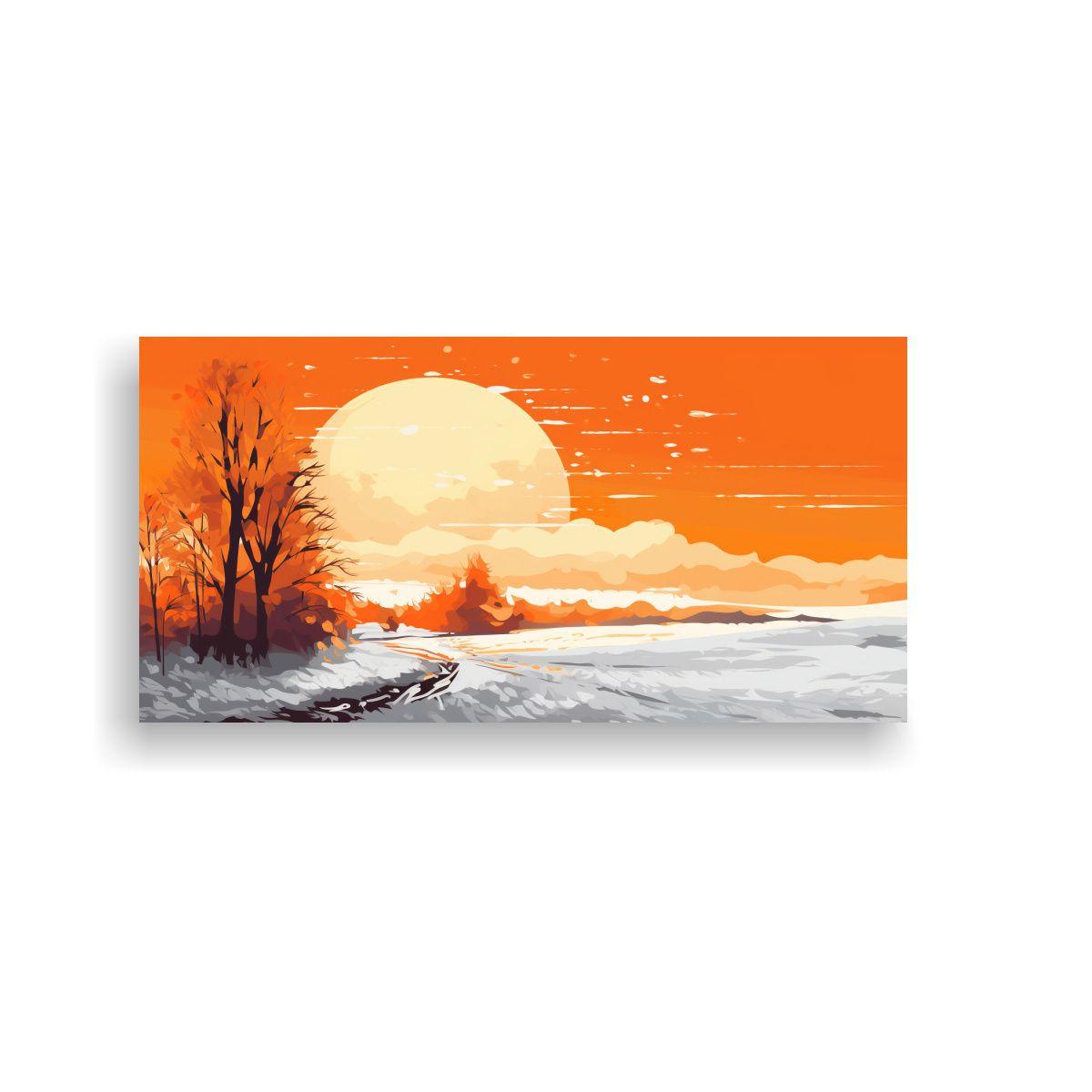 Paisaje De Invierno Con Colores Naranja En Lienzo 80x40cm-0