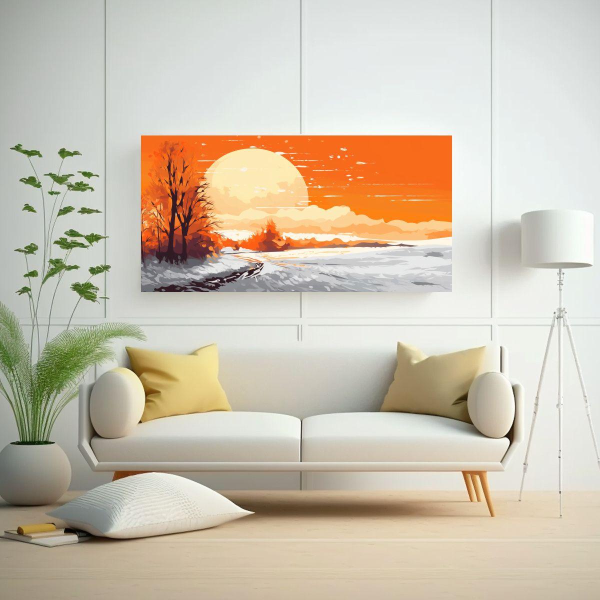 Paisaje De Invierno Con Colores Naranja En Lienzo 80x40cm-2