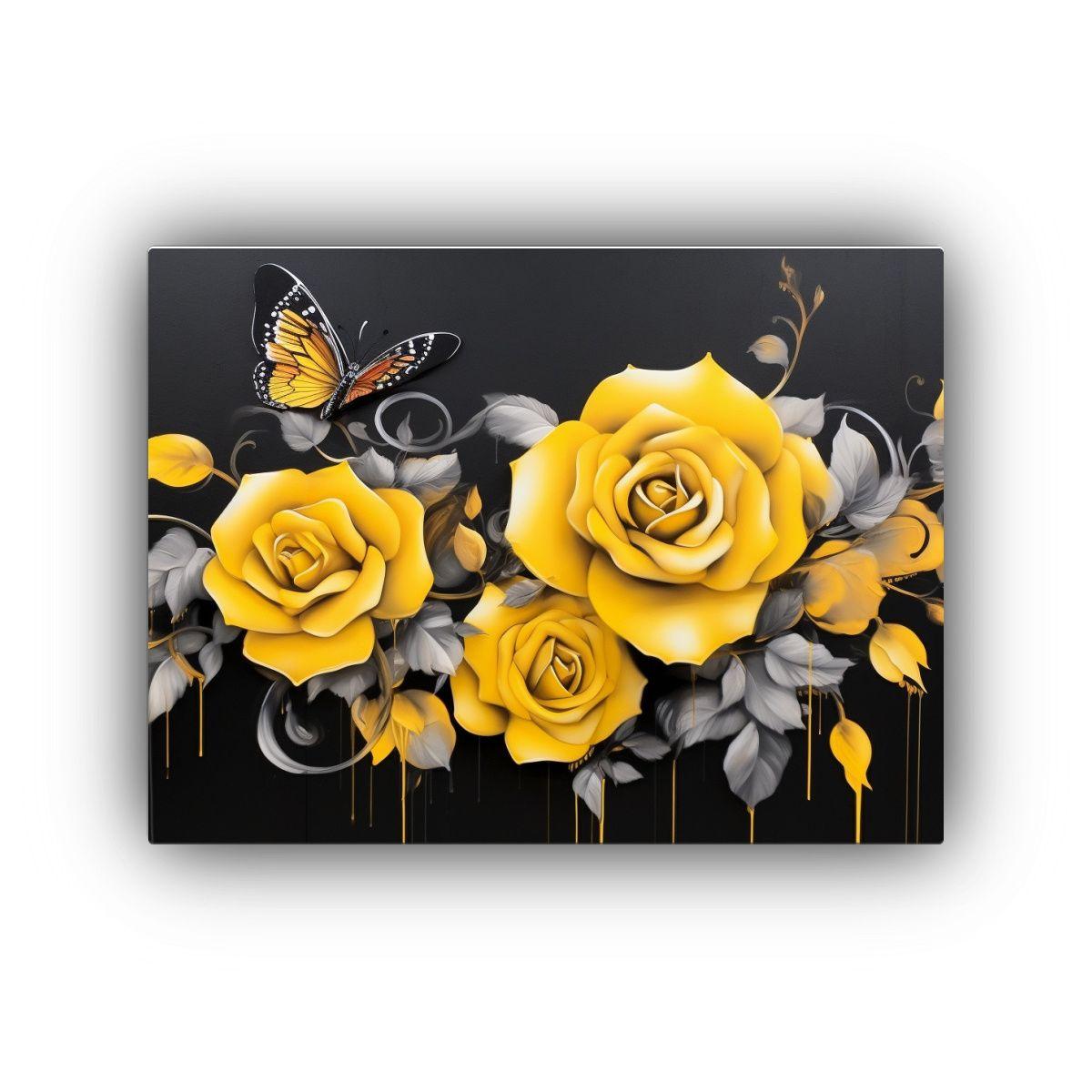 Cuadros Graffiti Rosas Negras Y Amarillas En Lienzo. 120x80cm-0