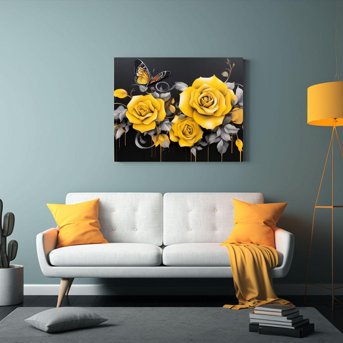 Cuadros Graffiti Rosas Negras Y Amarillas En Lienzo. 120x80cm-2