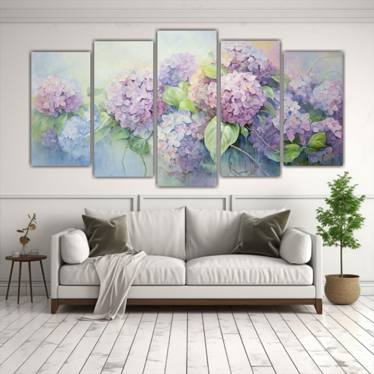 Pintura Abstracta De Hortensias Luminosas En 150x75 Cm-2