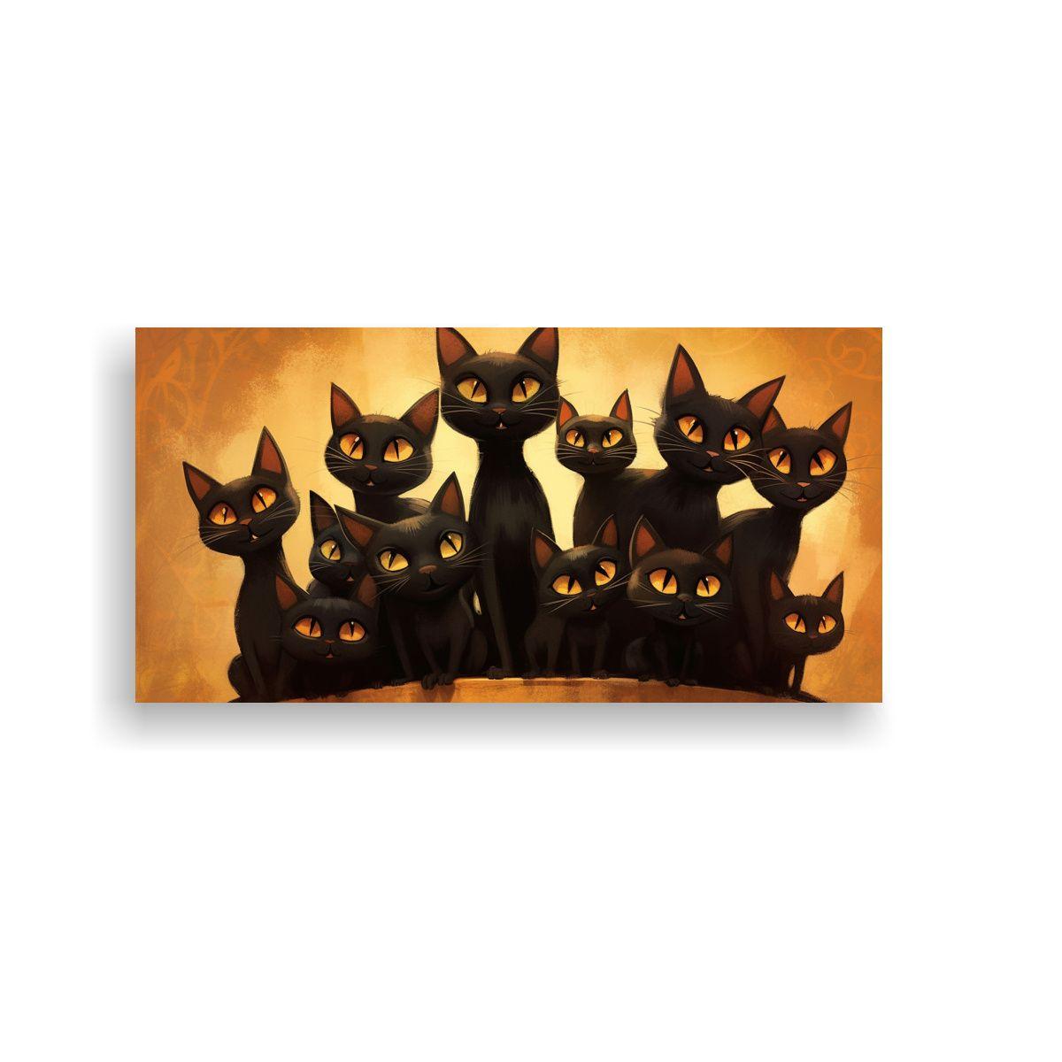 Cuadro De Gatos Negros En Grupo Sobre Un Montón 80x40cm-0