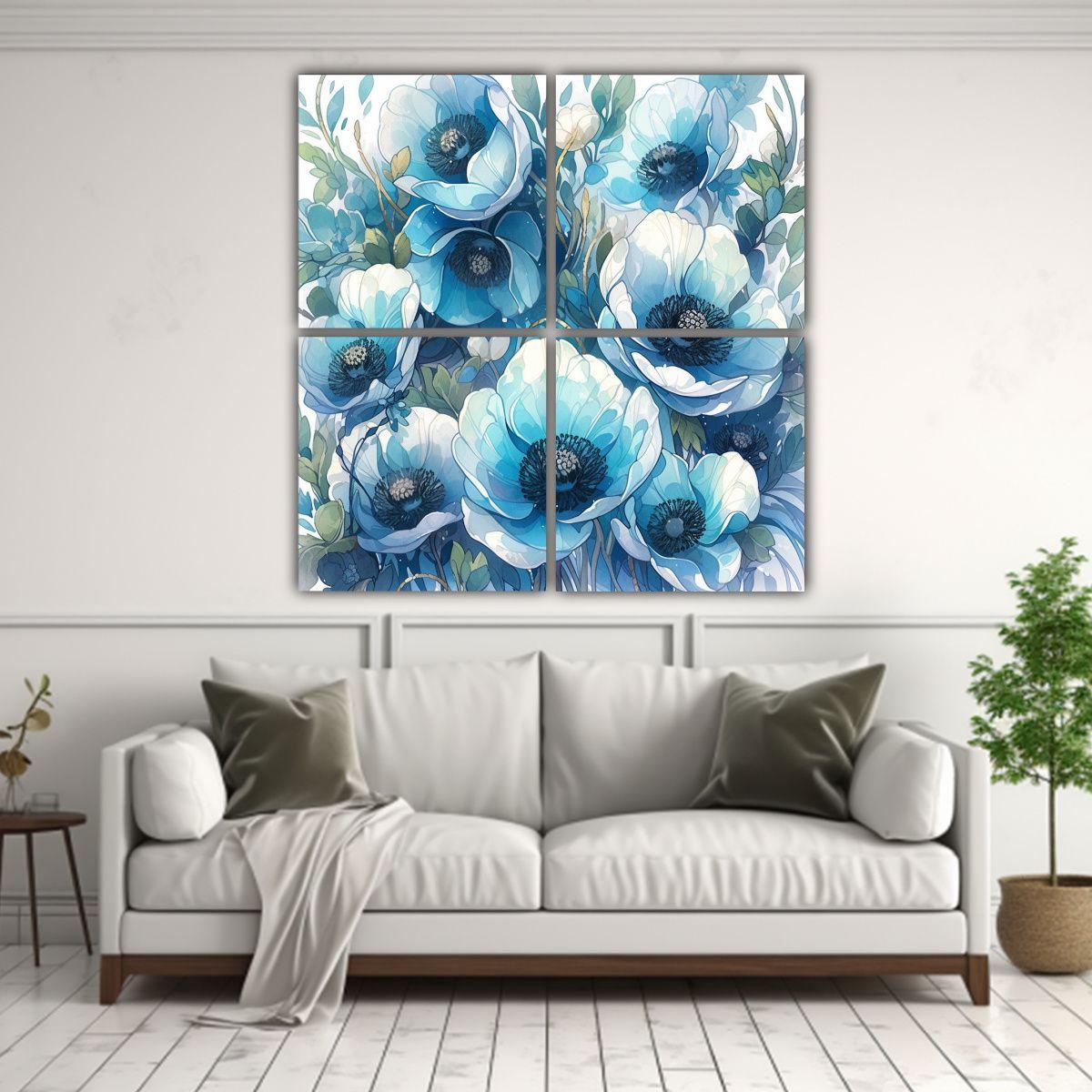 Cuatro Telas En Bastidor Moderno Turquesa Y Azul 180x180 Cm-2