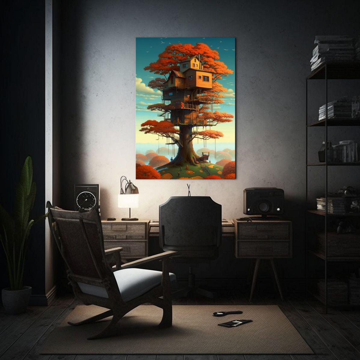 Pintura De Pared Inspiradora Armonía Tree House 80x120cm-2