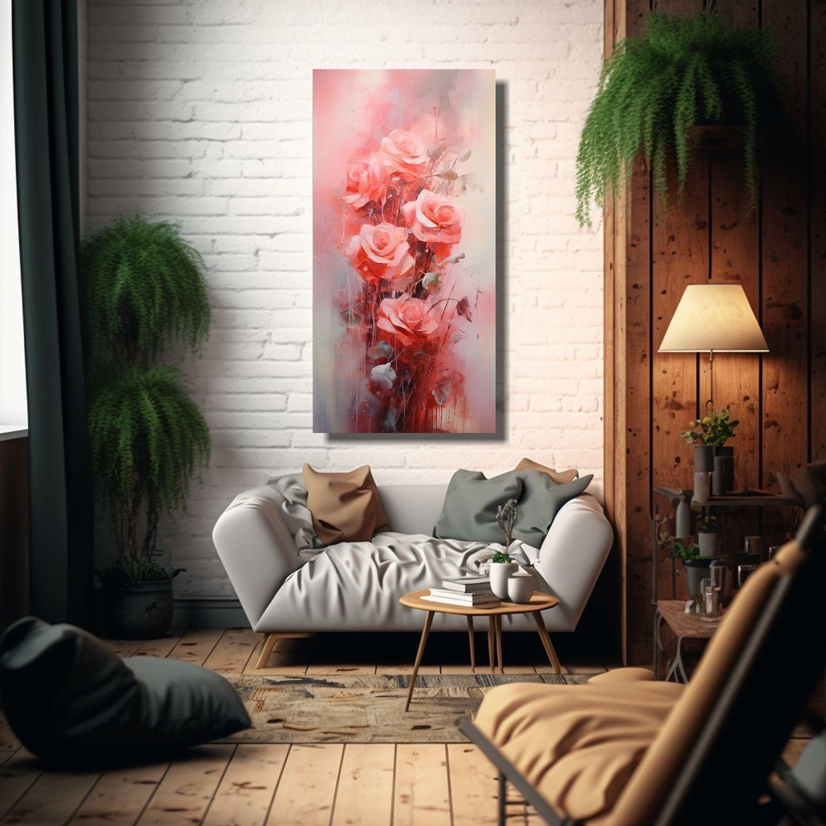 Cuadro Abstracto En Tonalidades Rosas Expresión 30x60cm-2