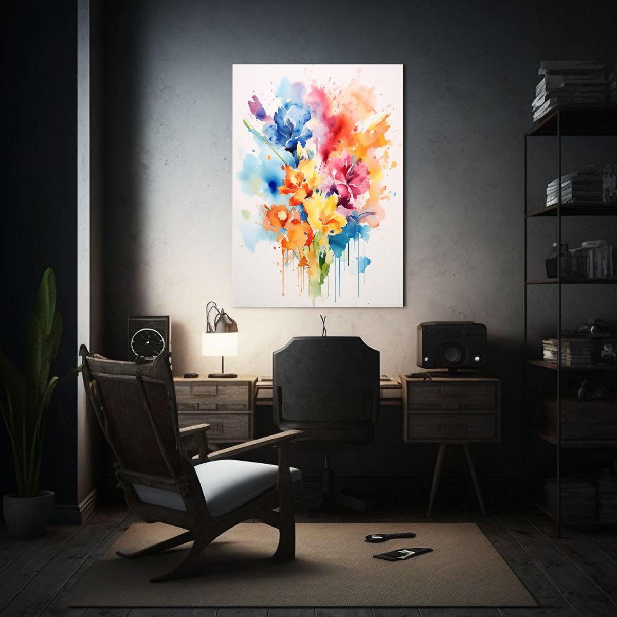 Pintura De Pared Flores Acuarela Composición 50x65cm-2