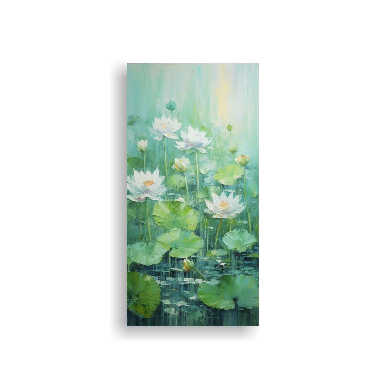 Cuadro De Líneas Finas Bonito De Un Loto Verde 40x80cm-0