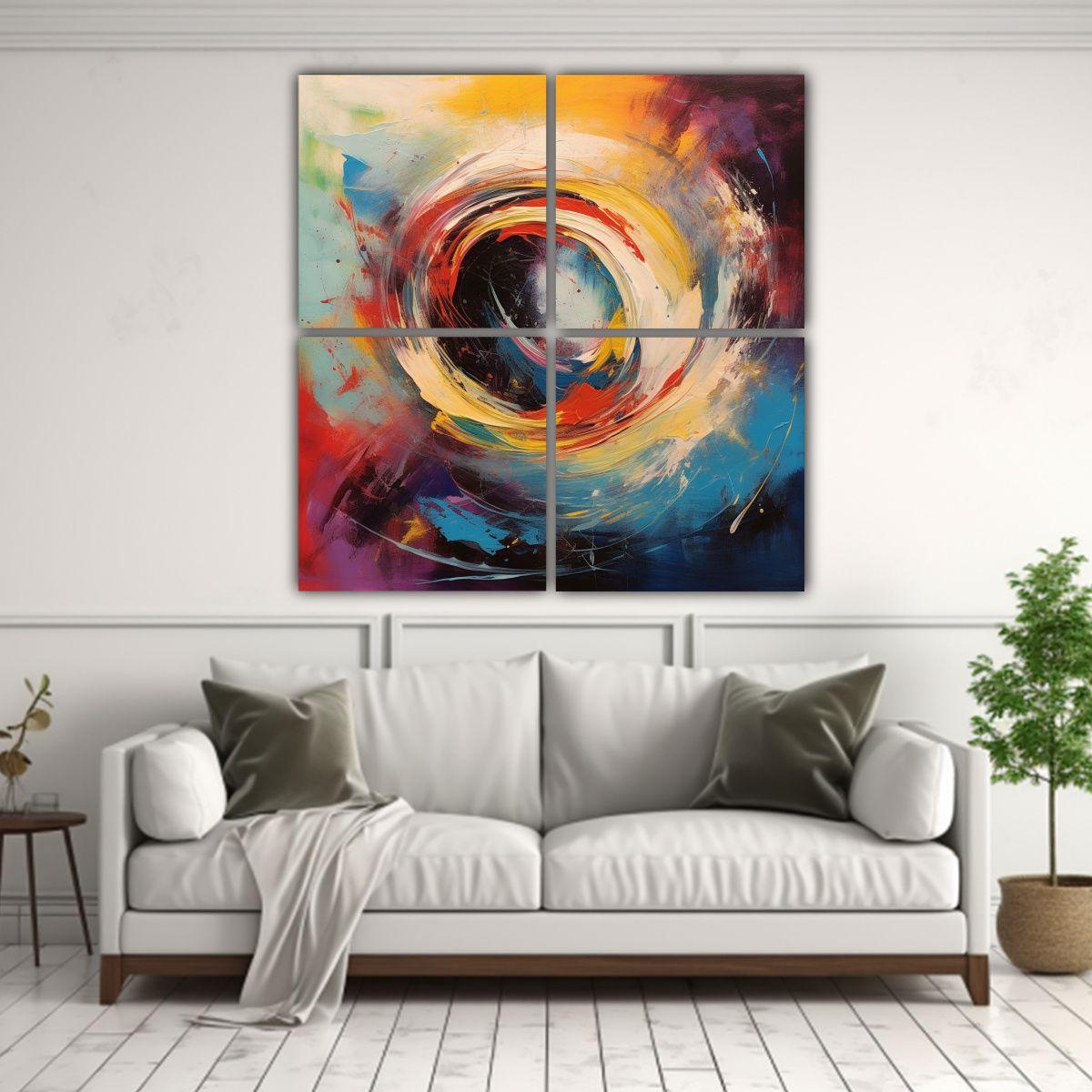 Cuatro Cuadros Escena Abstracta Arte 360 Dibujo 80x80 Cm-2