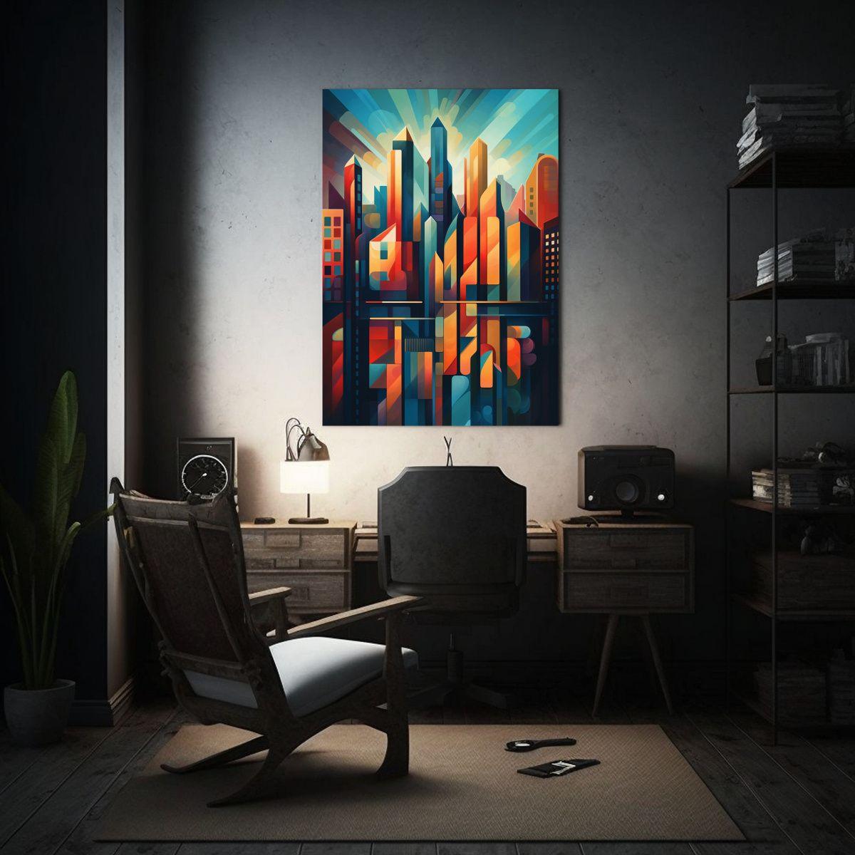 Pintura Cubista De La Ciudad De Chicago Arte 30x40cm-2