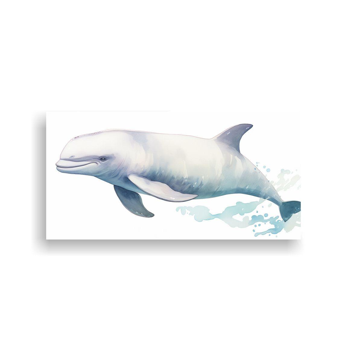 Pintura Temática De Ballena Beluga En Acuarelas 80x40cm-0