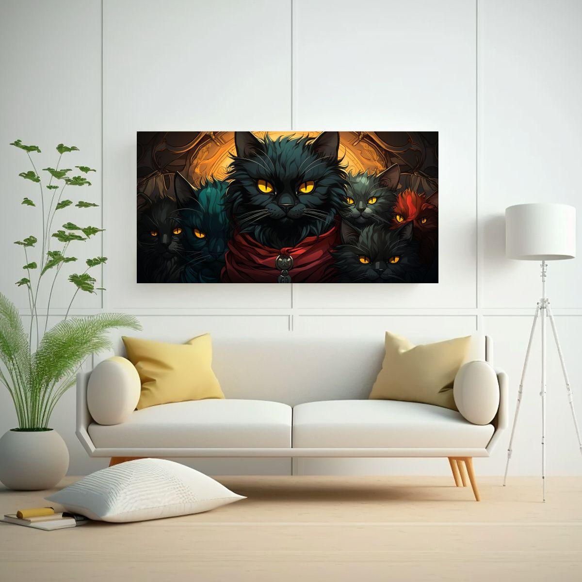 Pintura Decorativa De Gatos Apilados En Estilo 80x40cm-2