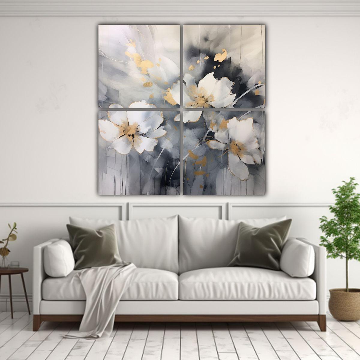 Cuatro Composiciones Florales En Abstracto, 40x40 Cm-2