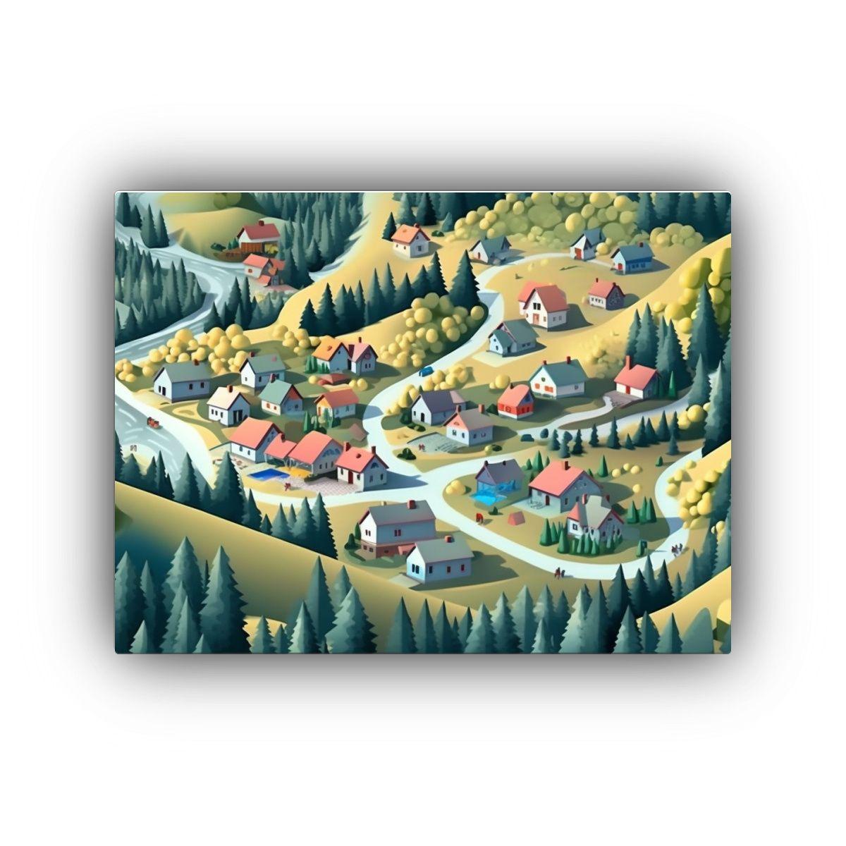 Pintura De Arte Isométrica De Invierno En Lienzo 40x30cm-0
