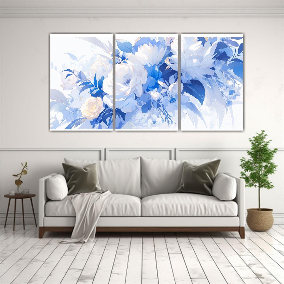 Lienzos Dibujo época Blanco Y Azul, Atmósfera 120x60 Cm-2