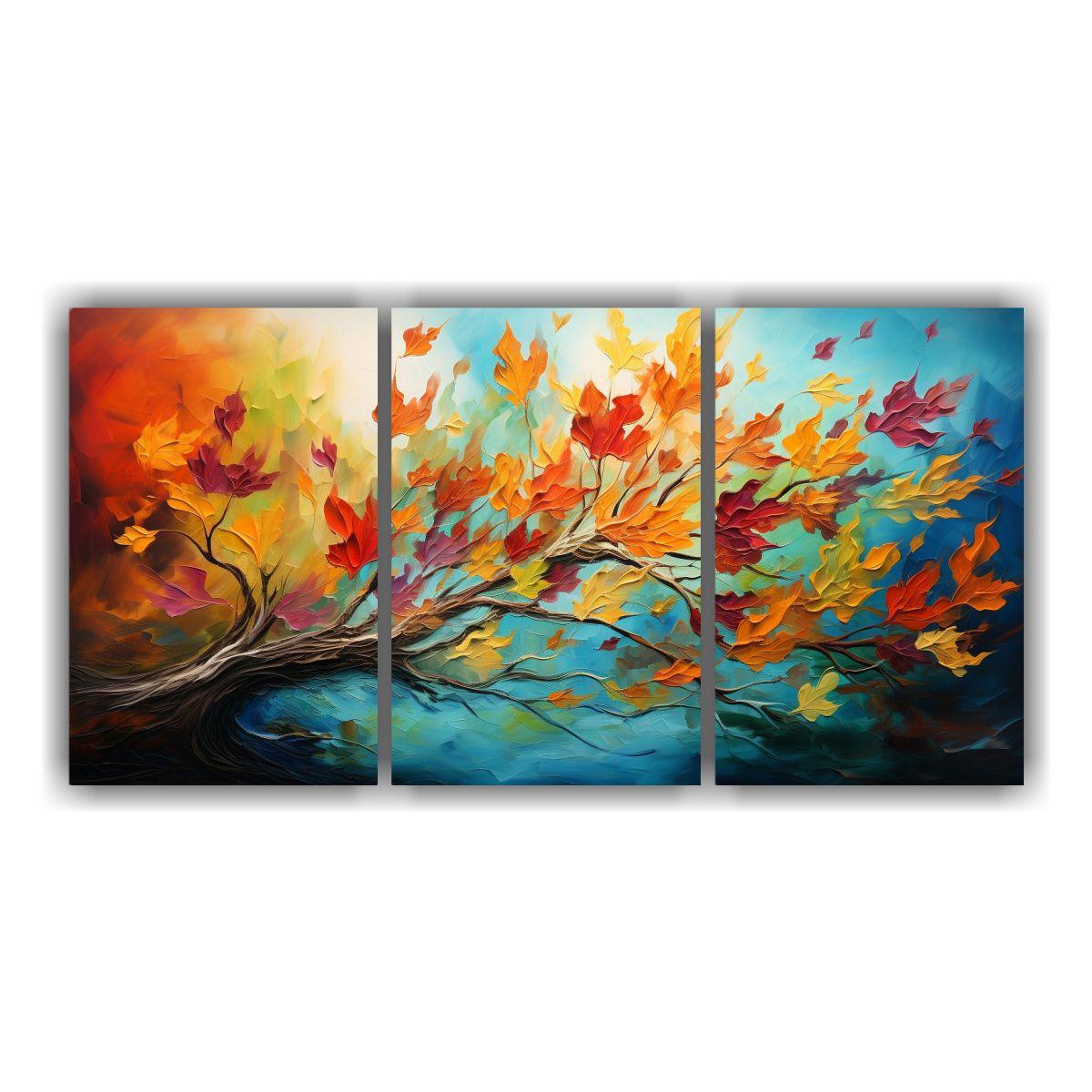 Cuadros Abstractos De Hojas Otoñales Danzando 90x45 Cm-0