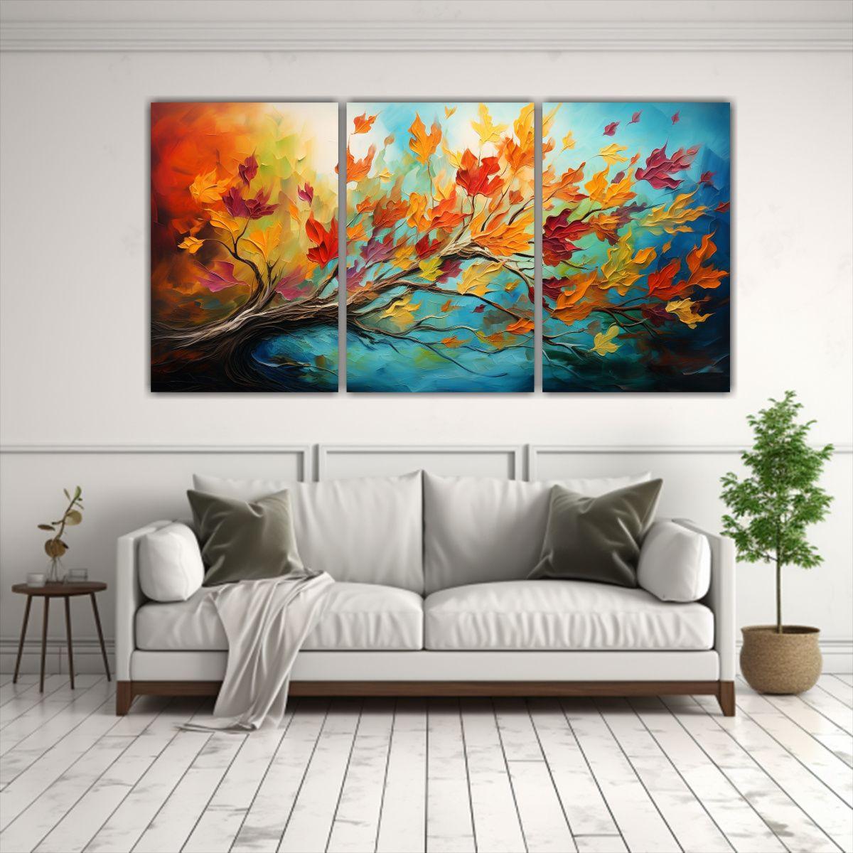 Cuadros Abstractos De Hojas Otoñales Danzando 90x45 Cm-2