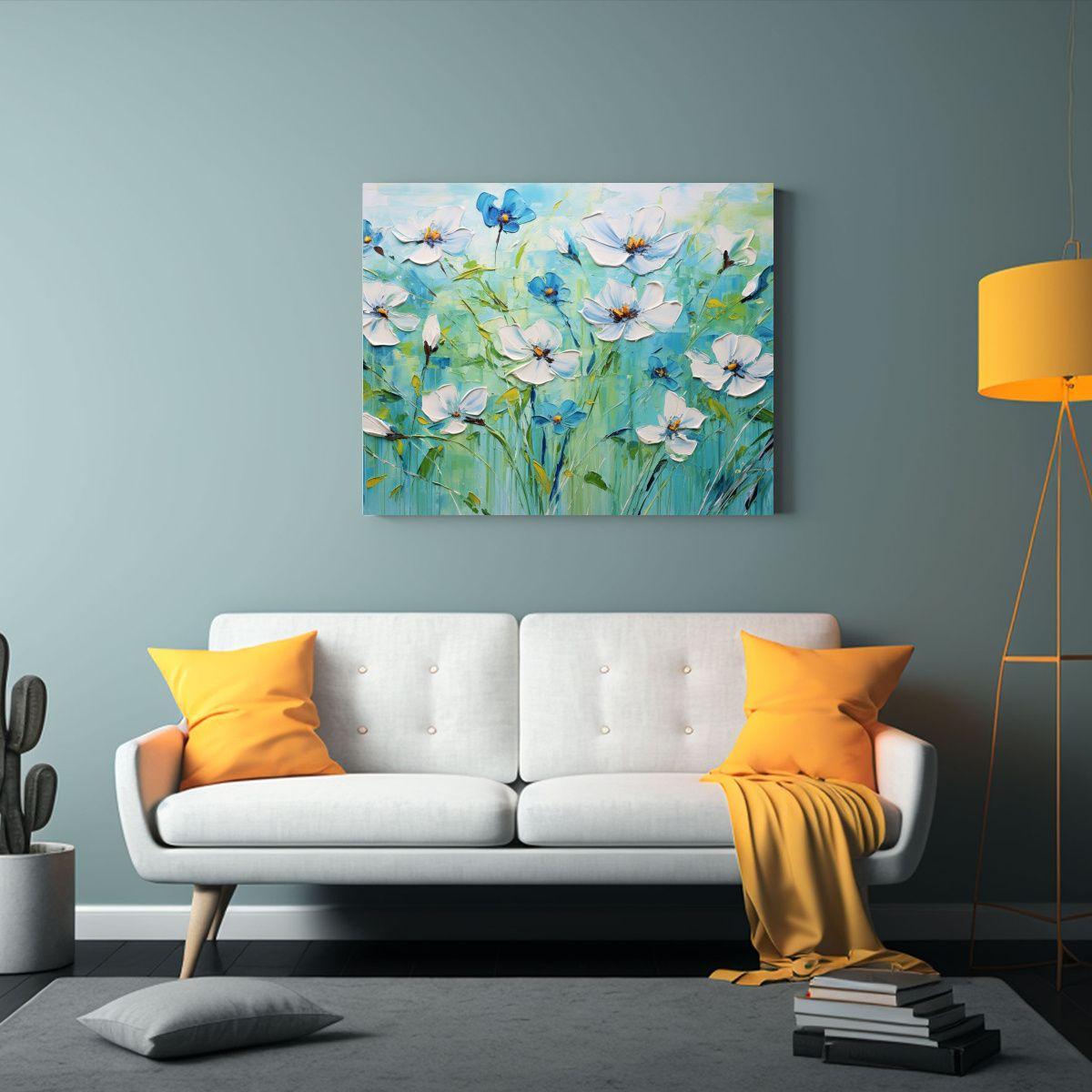 Pintura De Lienzo Con Linda Composición De Flores En Colore 65x50cm-2