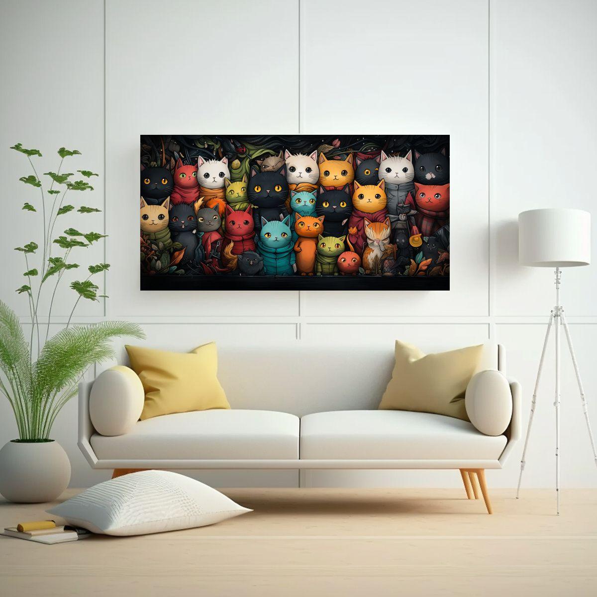 Cuadro De Gatos Con Suéter En Lienzo De Colores. 120x60cm-2