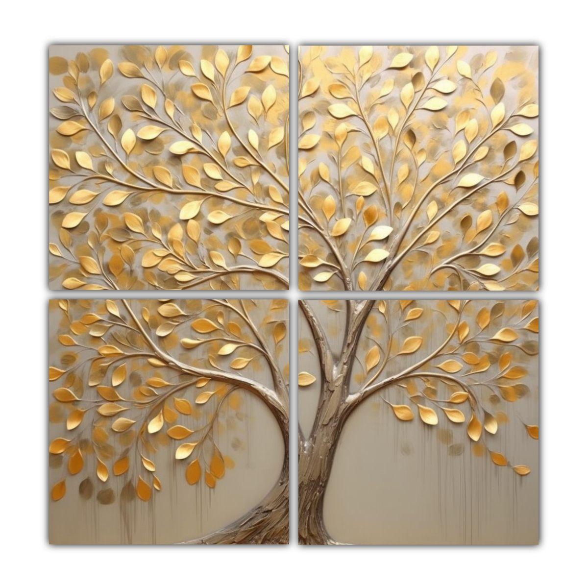 Cuadro Estilo Galería Dormitorio, árbol Dorado 40x40 Cm-0