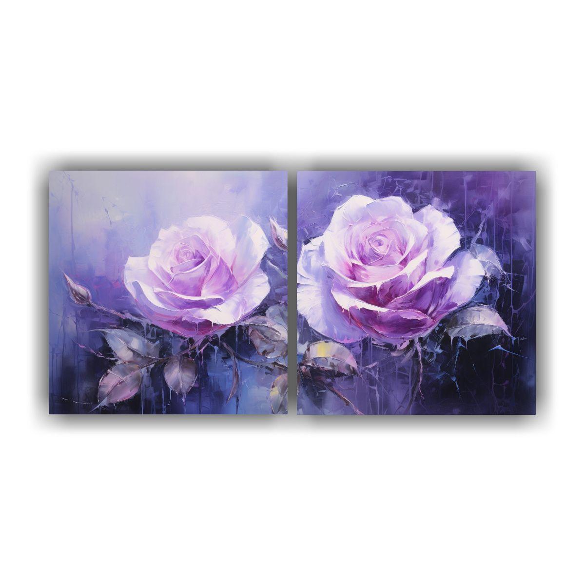 Pintura Multicolor De Rosas Púrpuras En Lienzo 60x30 Cm-0