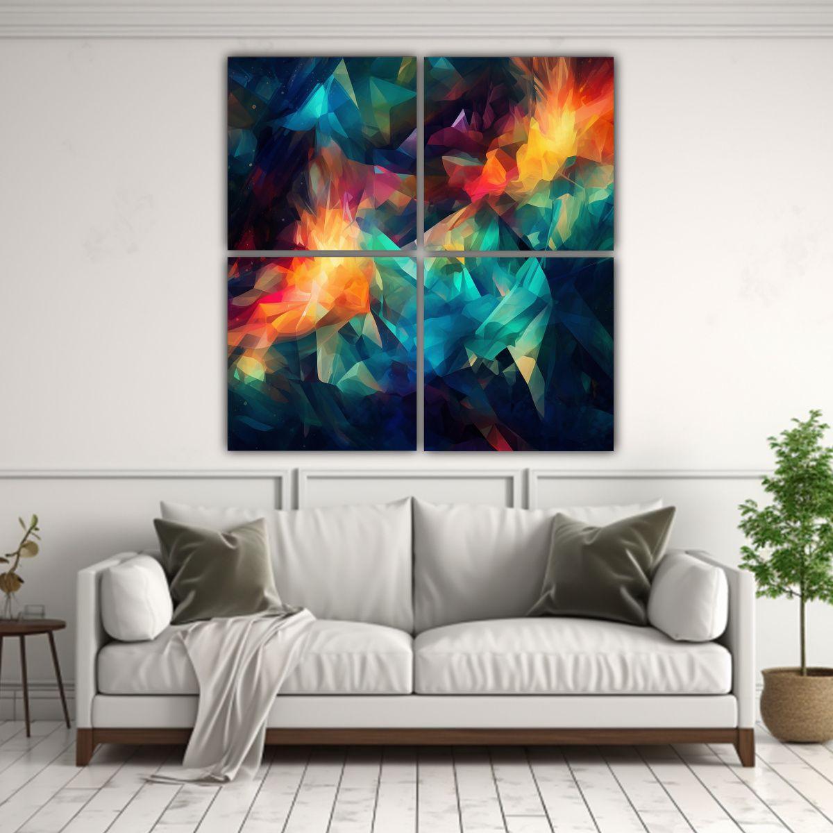 Cuatro Cuadros Abstractos Juveniles Sobre Fondo 160x160 Cm-2