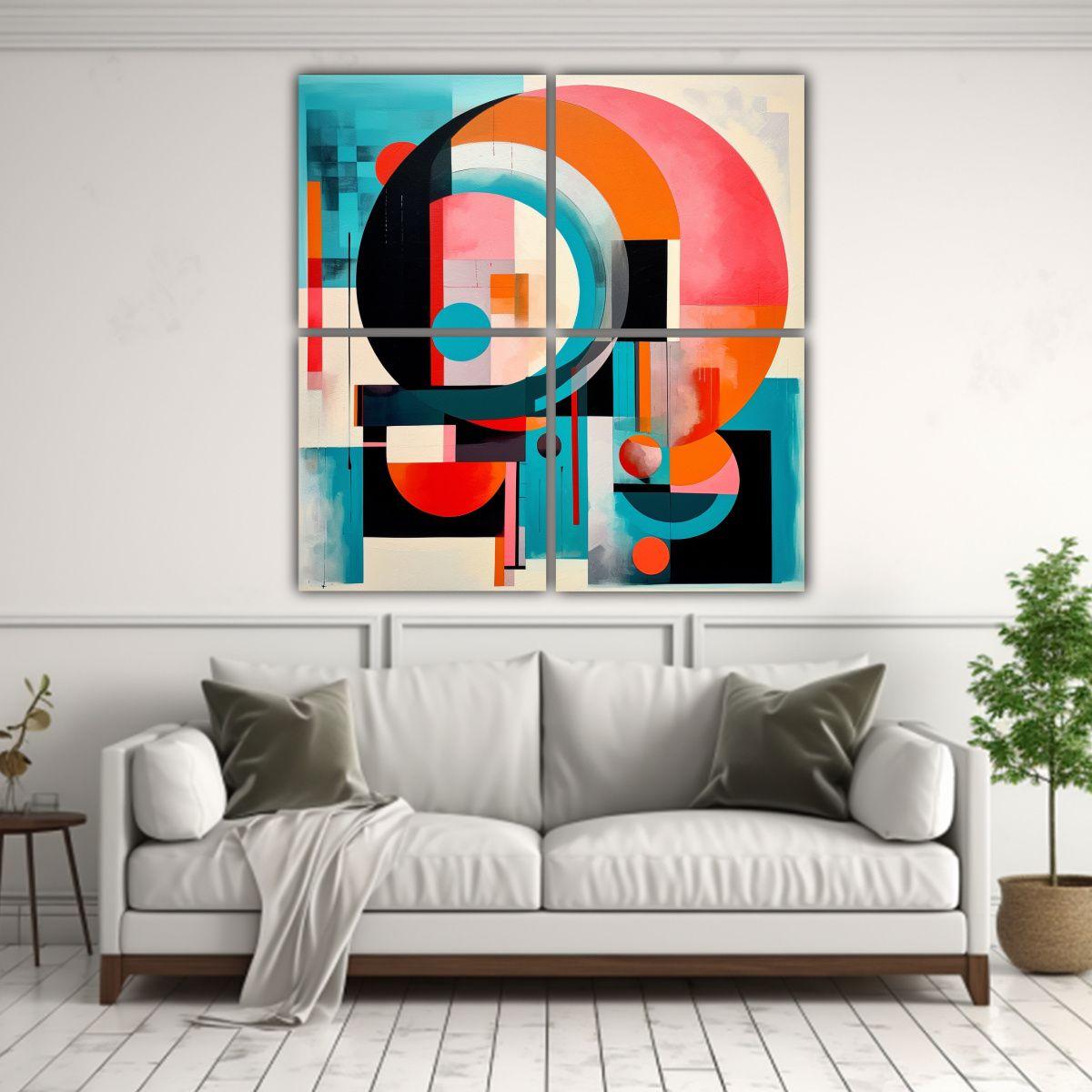 Cuatro Composiciones Vintage Armonía Abstracto 140x140 Cm-2