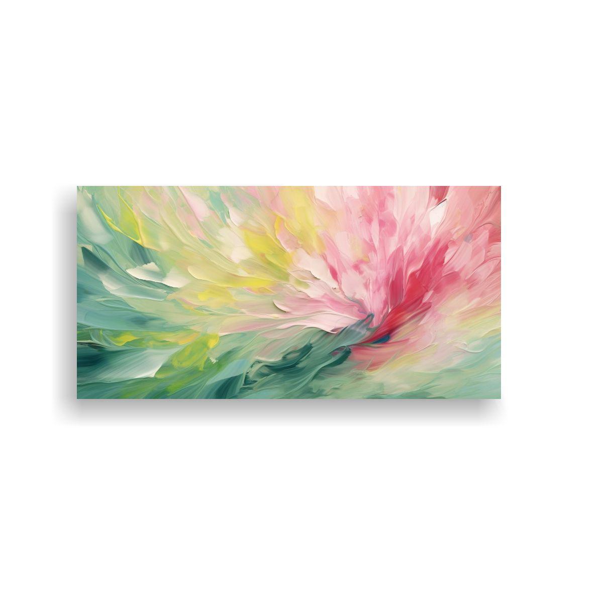 Cuadros Florales Abstractos En Tela: Rosa Y Verde 140x70cm-0