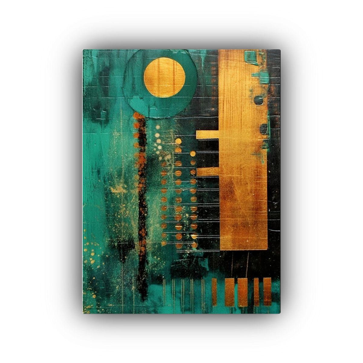 Pintura En Tela Vintage Verde Oscuro Y Dorado 20x30cm-0