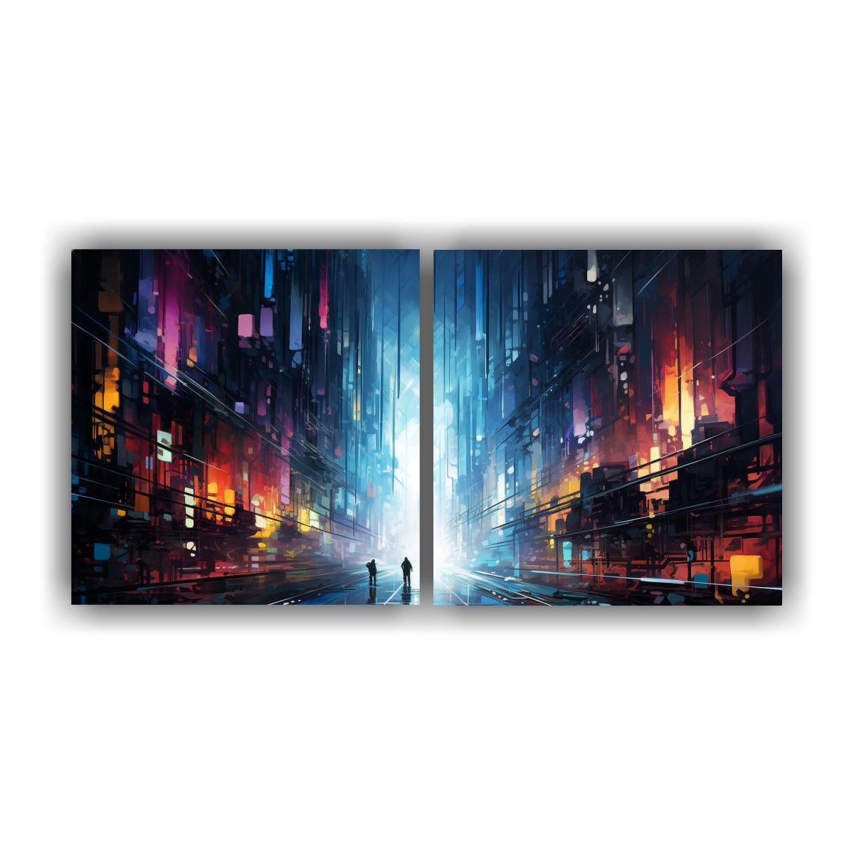 Pinturas Abstractas De Una Metrópolis Futurista: 40x20 Cm-0