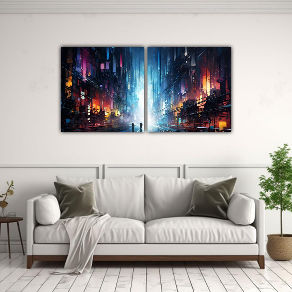 Pinturas Abstractas De Una Metrópolis Futurista: 40x20 Cm-2