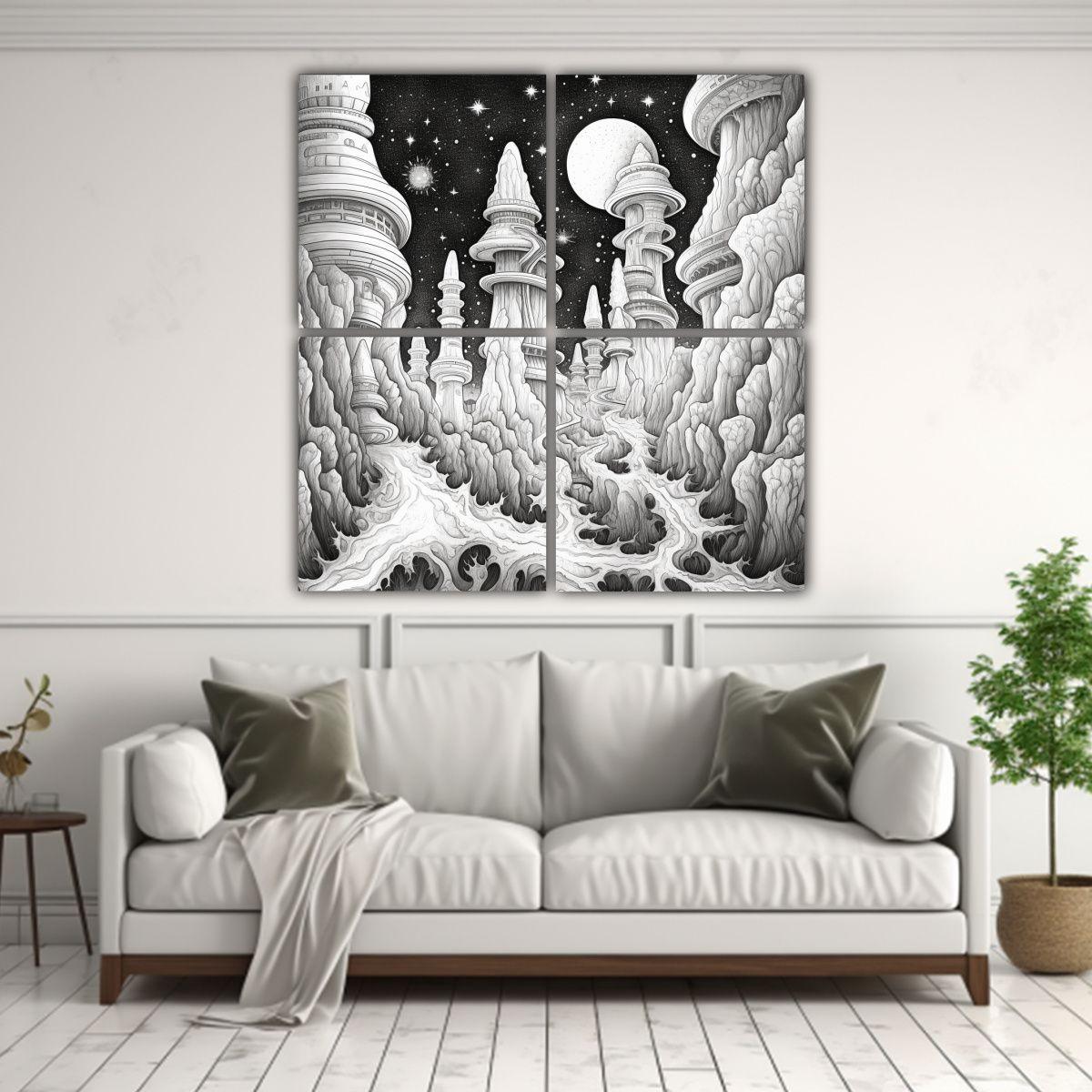 Cuatro Cuadros Modernos Temática Adult Coloring 60x60 Cm-2