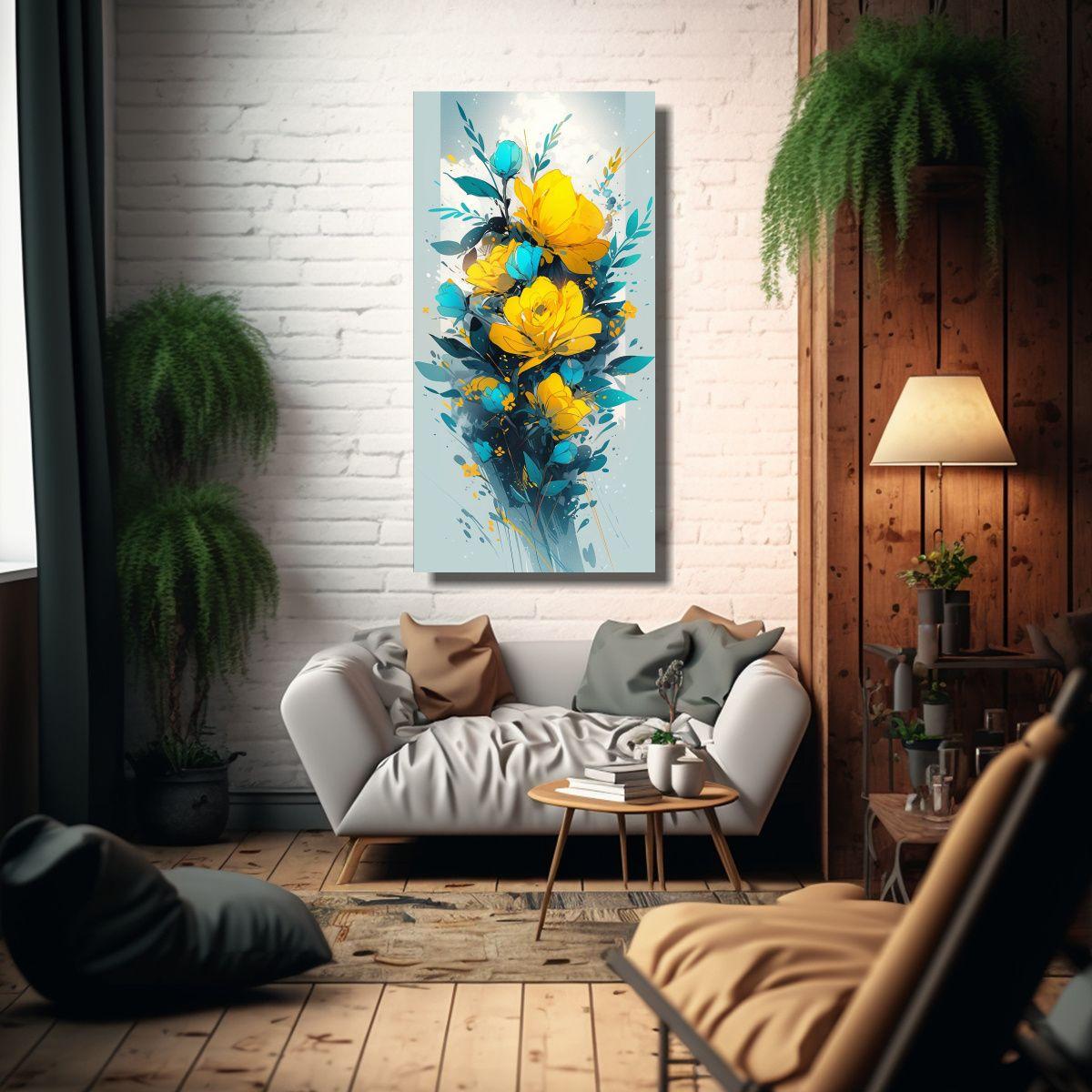 Cuadro Moderno Luminosidad Amarillo Y Turquesa 70x140 Cm-2