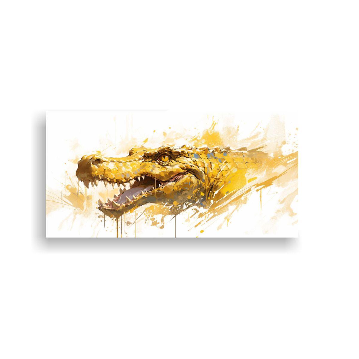 Pintura Decorativa De Cocodrilo En Tonos Dorados 40x20cm-0
