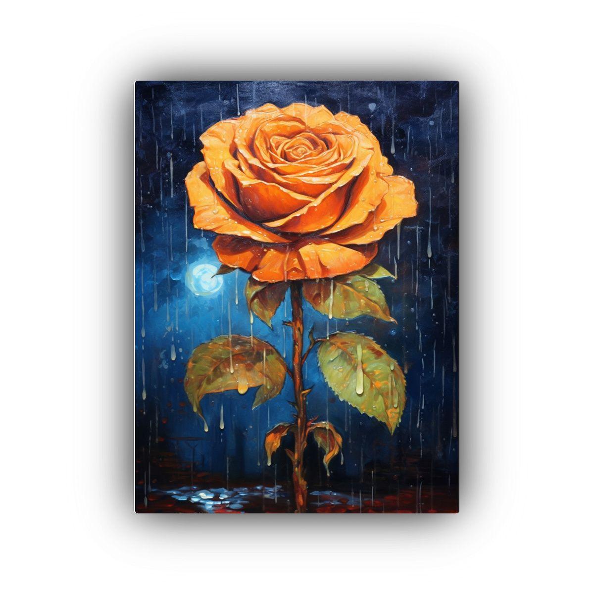 Cuadro Concepto Calma Con Rosa Naranja Y Lluvia 80x120cm-0