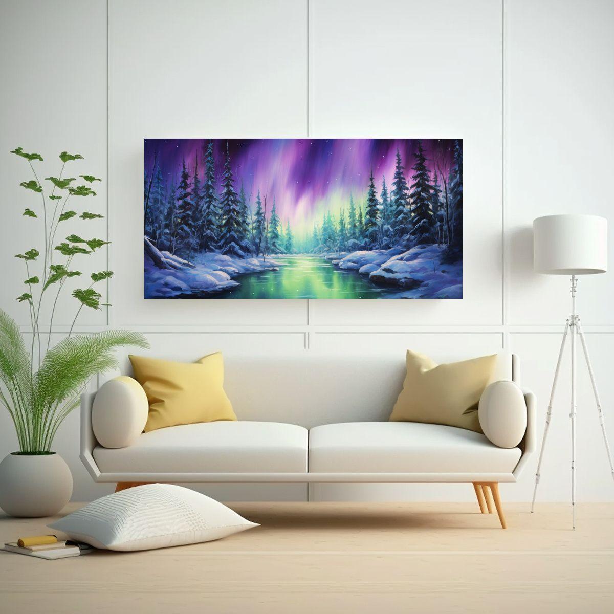 Cuadro Abstracto Nocturno Con Luces Del Norte En T 140x70cm-2