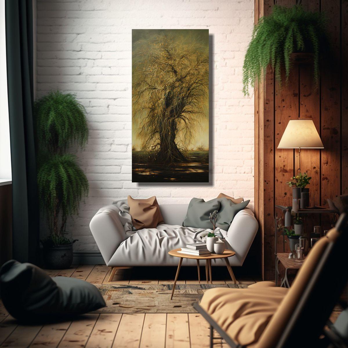 Cuadro Abstracto Línea De árbol De Sauce, Estilo 80x160cm-2