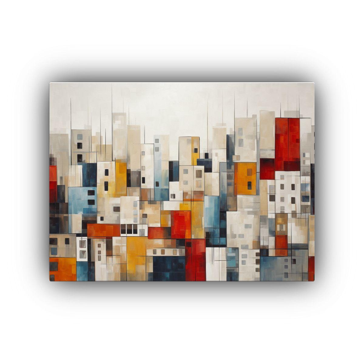 Pintura Abstracta Minimalista Compleja De Ciudad Con Colores 75x50cm-0