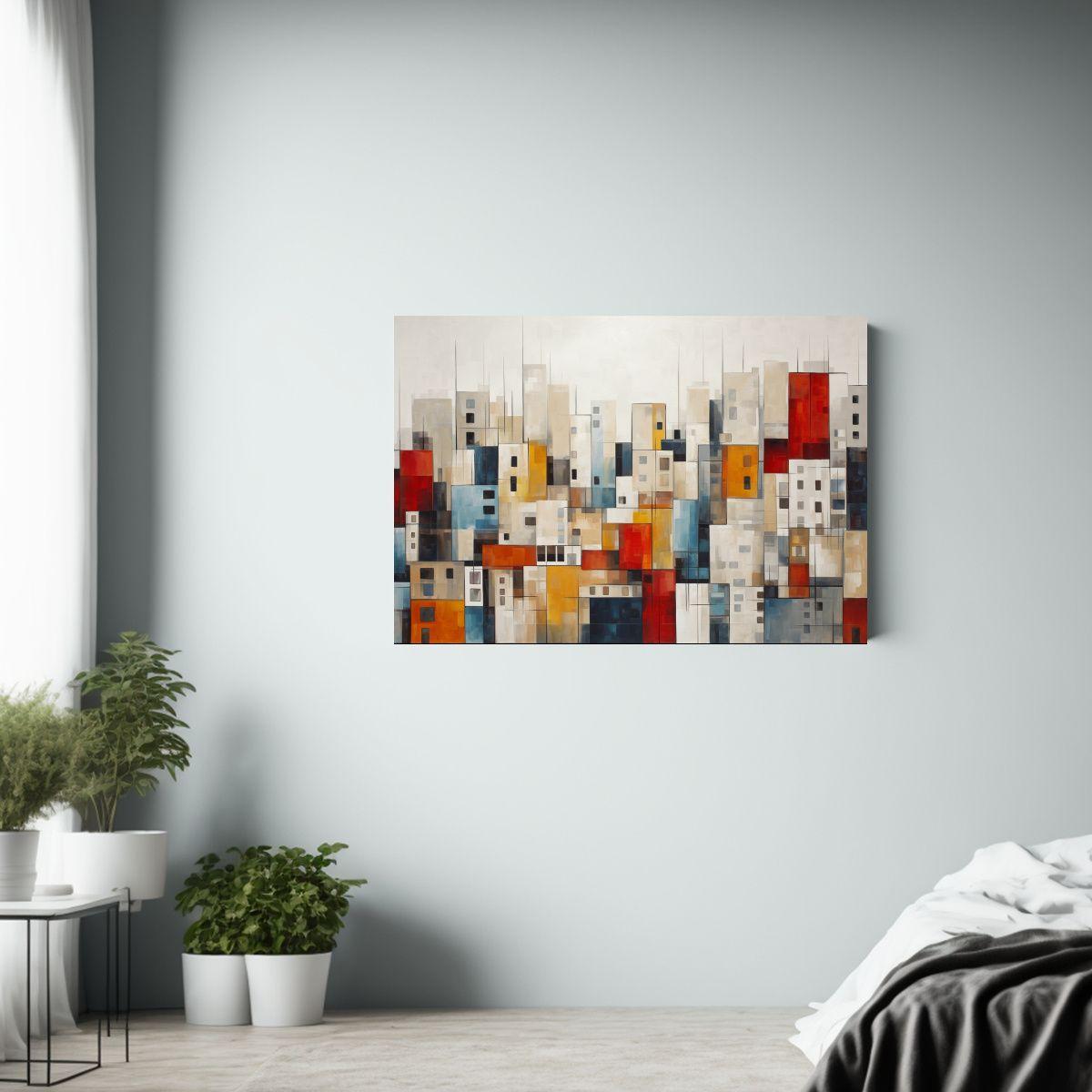 Pintura Abstracta Minimalista Compleja De Ciudad Con Colores 75x50cm-2