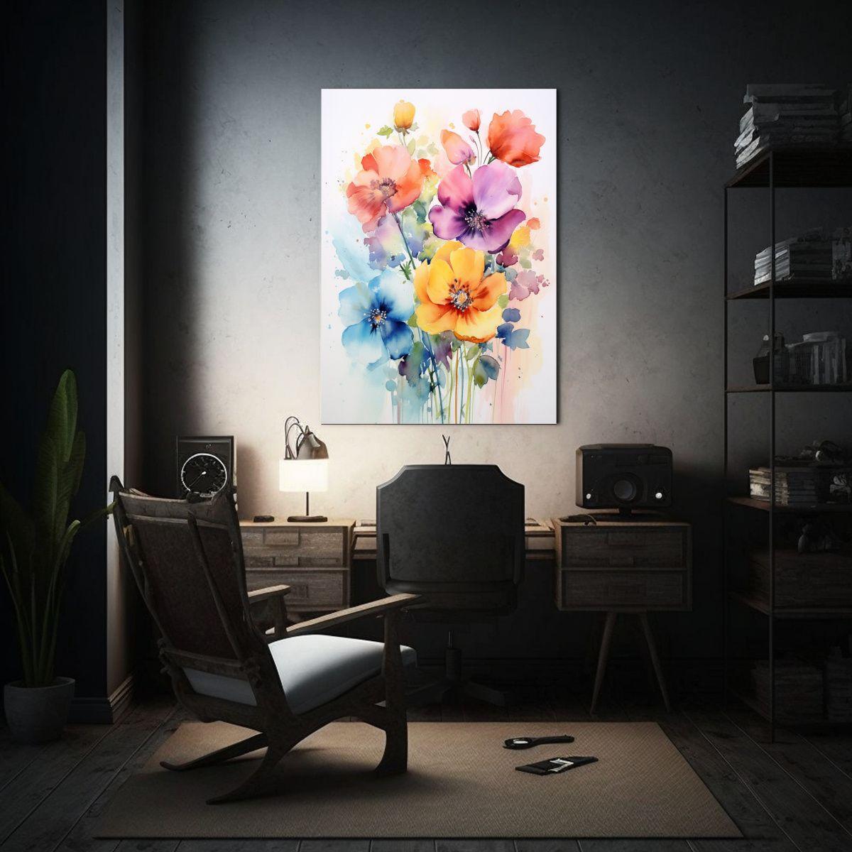 Pintura Floral Acuarela En Bastidor Con Fondo 60x90cm-2