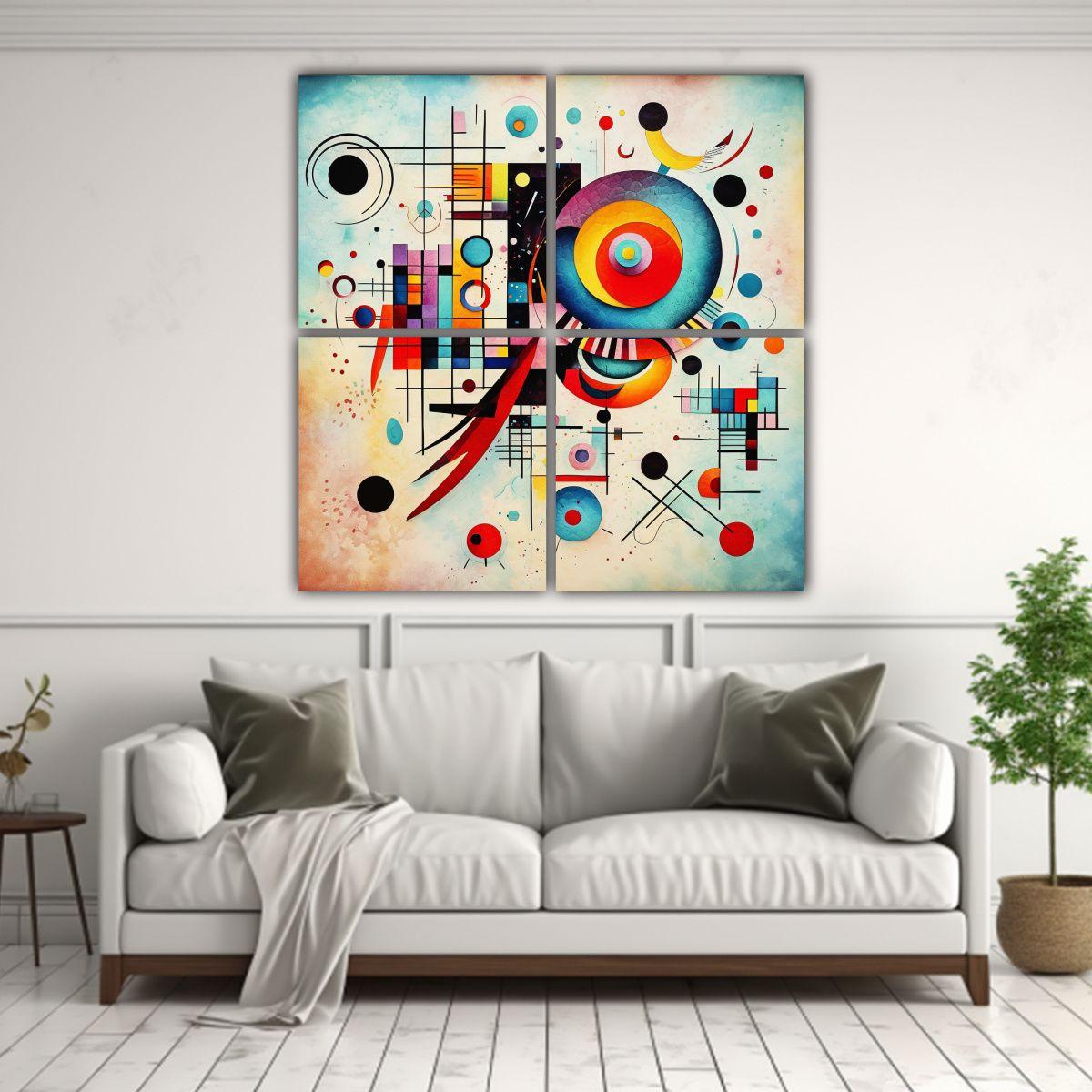 Cuatro Telas En Bastidor Abstracto Equilibrio 40x40 Cm-2