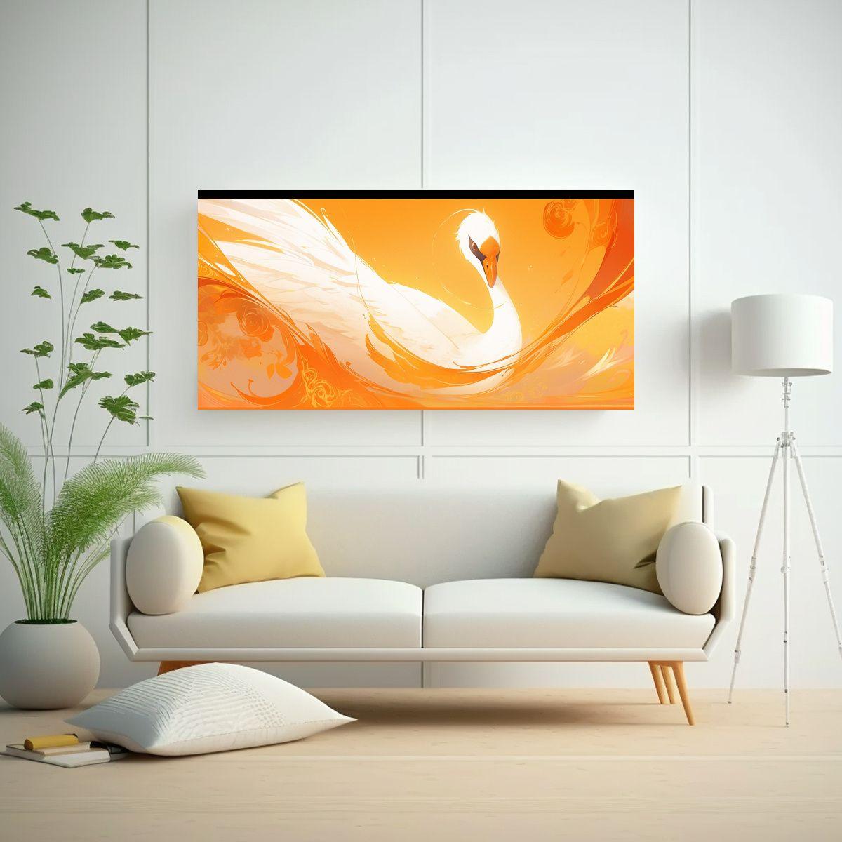 Cuadro De Un Cisne En Colores Naranja Y Oro 80x40cm-2